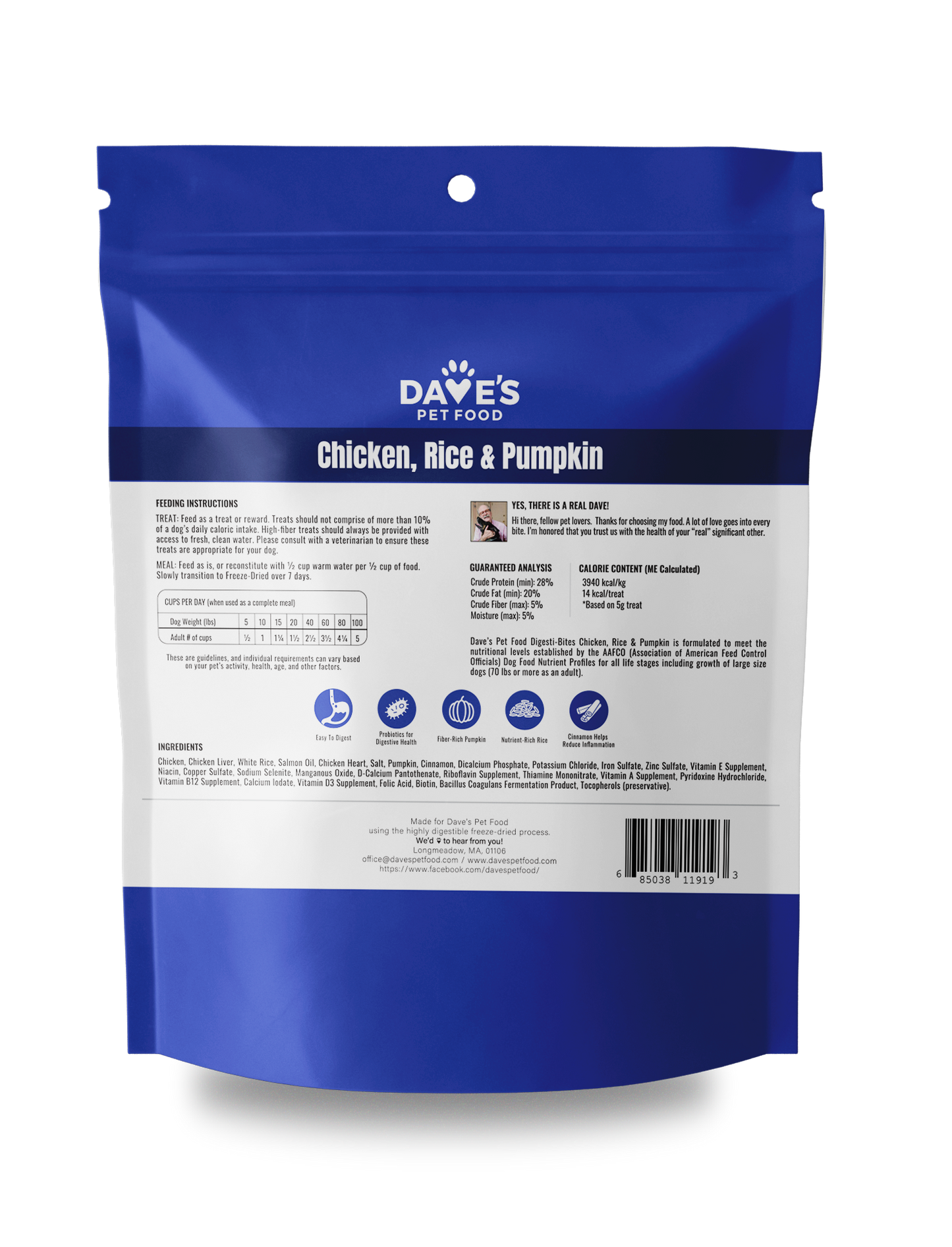 Dave's Digesti-Bites Chicken, Rice & Pumpkin Dog Treats /12 oz