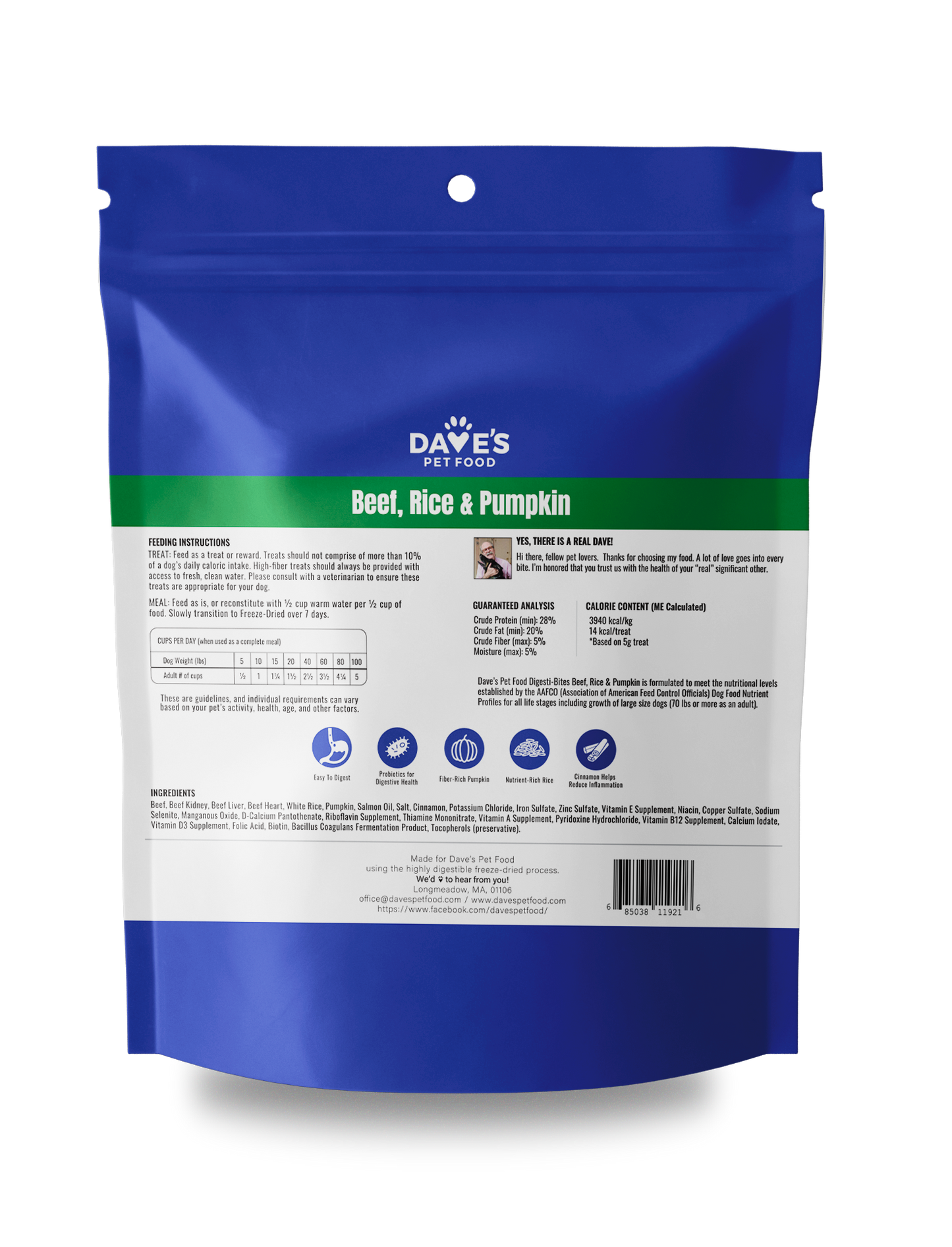 Dave's Digesti-Bites Beef, Rice & Pumpkin Dog Treats /4 oz