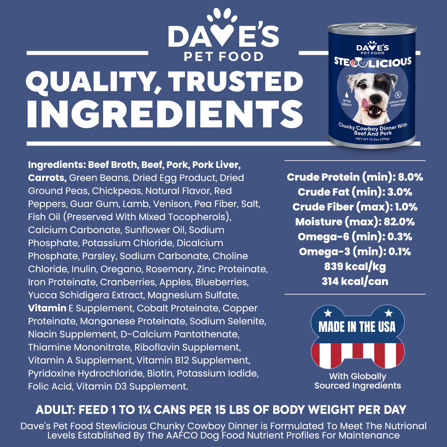 Dave's Stewlicious Chunky Cowboy Dinner with Beef and Pork for Dogs / 13.2 oz