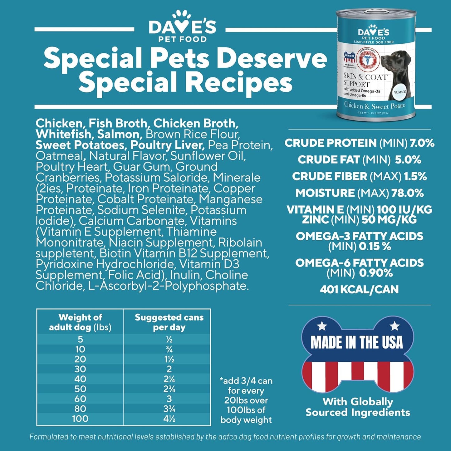 Dave's Restricted Skin & Coat Support, Chicken & Sweet Potato Recipe for Dogs / 13.2 oz
