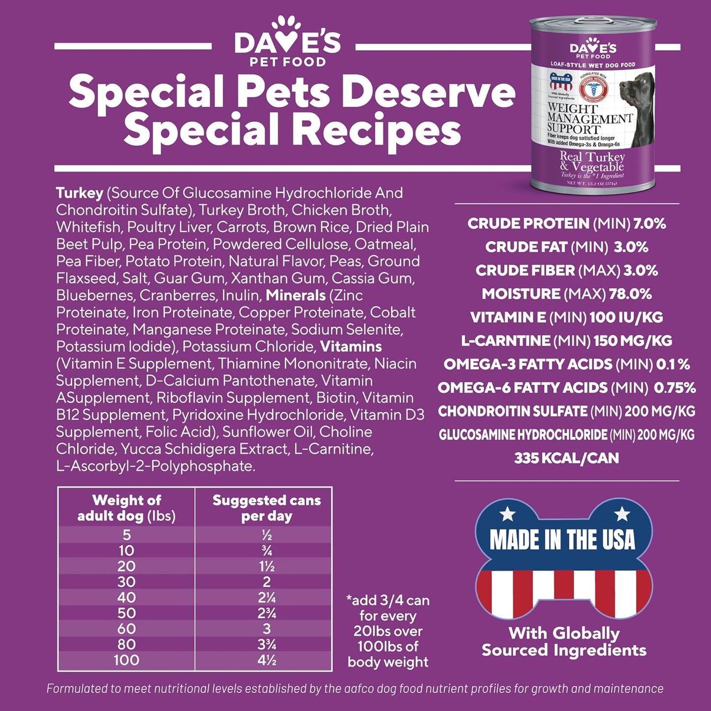 Dave's Restricted Weight Management, Turkey & Vegetables Recipe for Dogs / 13.2 oz