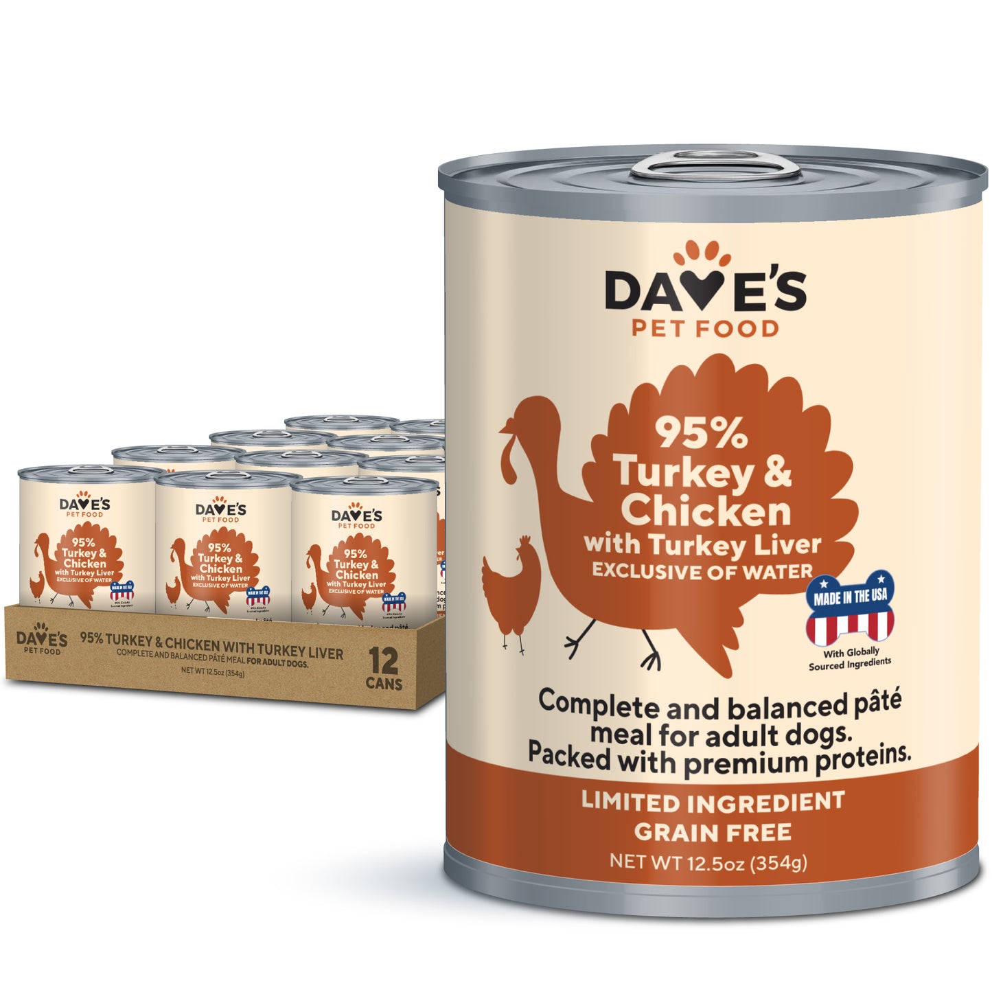 Dave's Pet Food 95% Premium Meats Turkey & Chicken Wet Dog Food