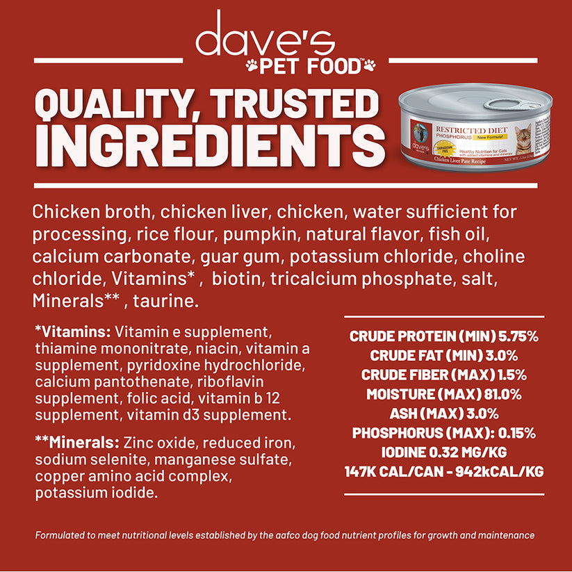 Restricted Diet Phosphorus Chicken Liver & Chicken in Juice Pate / 5 Dave's Pet Food