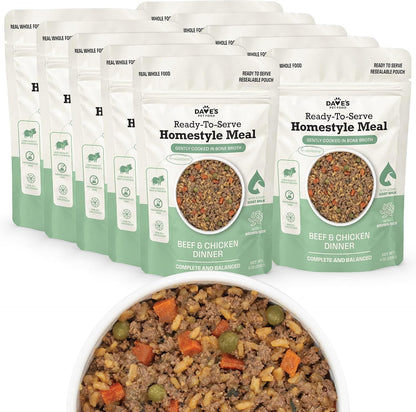 Dave's Beef & Chicken with Brown Rice, Goat Milk Pouch Recipe for Dogs / 10 Pack - 9 oz Pouches