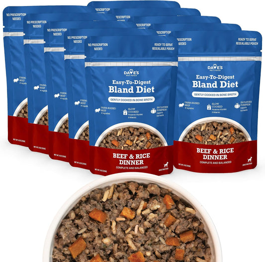 Dave's Bland Beef & Rice Pouch Recipe for Dogs / 10 Pack - 9 oz Pouches