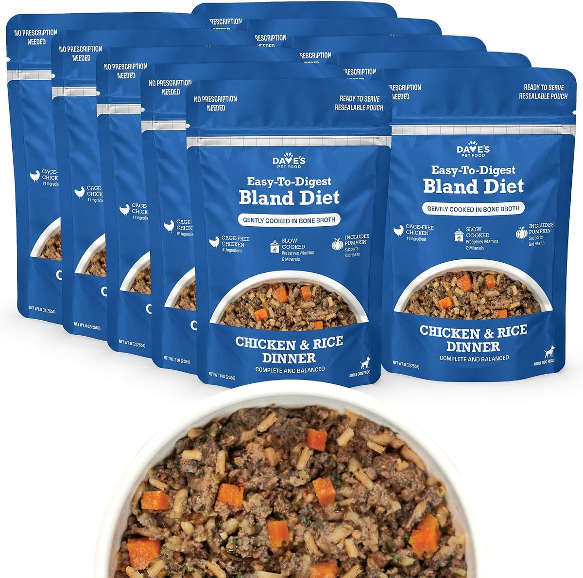 Dave's Bland Chicken & Rice Pouch Recipe for Dogs / 10-pack / 9 oz