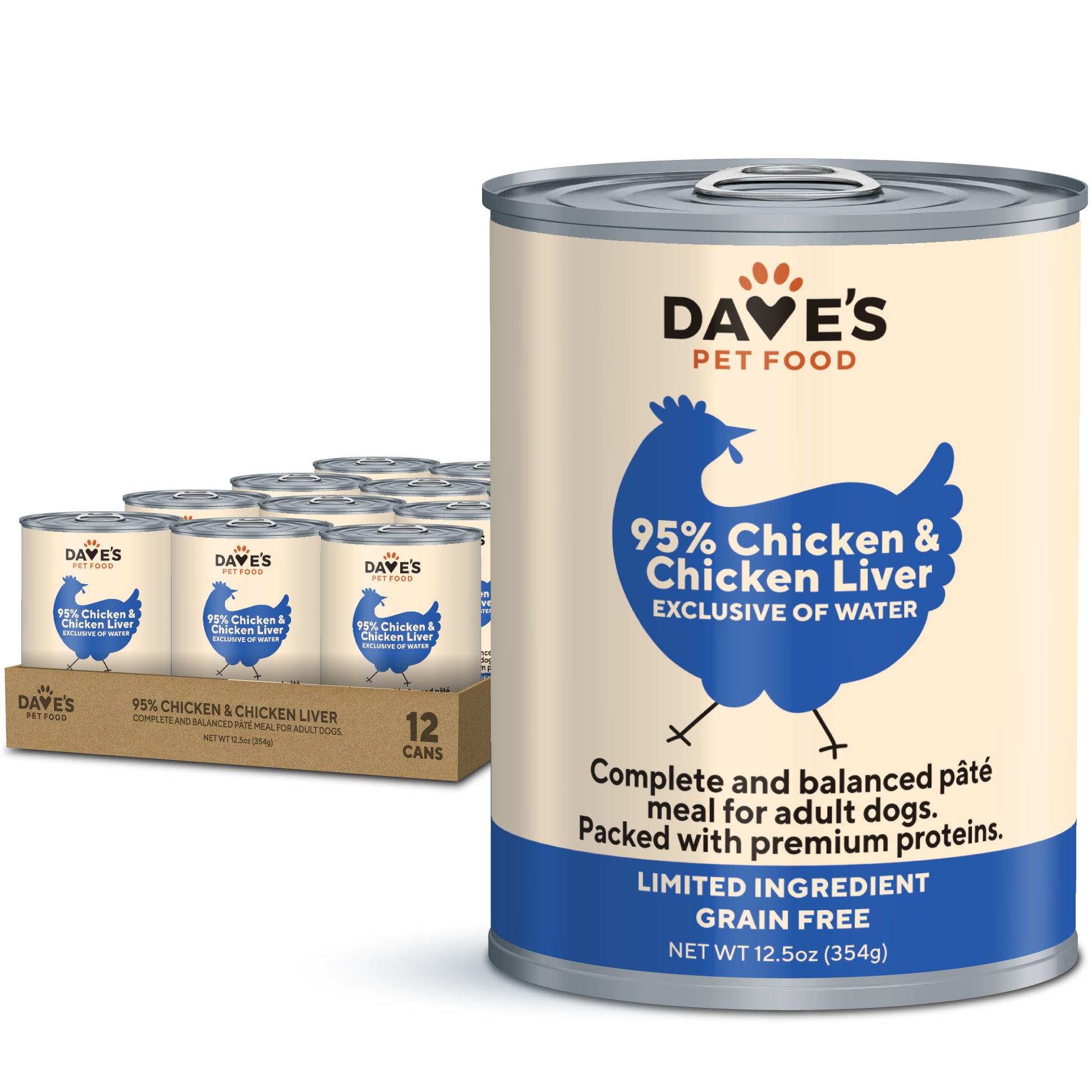Dave's Pet Food 95% Premium Meats Chicken & Chicken Liver Wet Dog Food