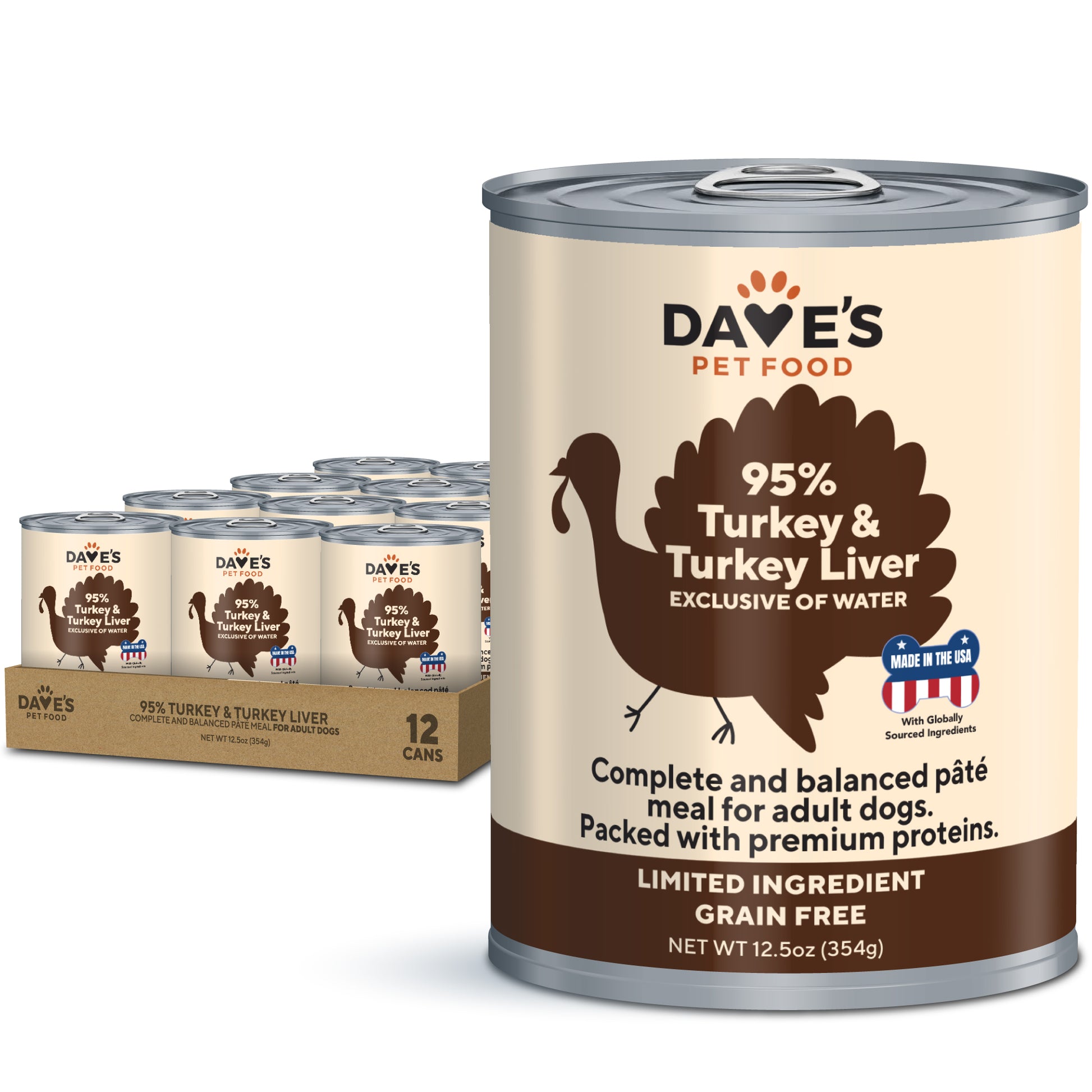 Dave's Pet Food 95% Premium Meats Turkey & Turkey Liver Wet Dog Food