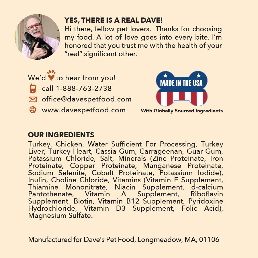 Back of the 95% Poultry Label Dave's Pet Food