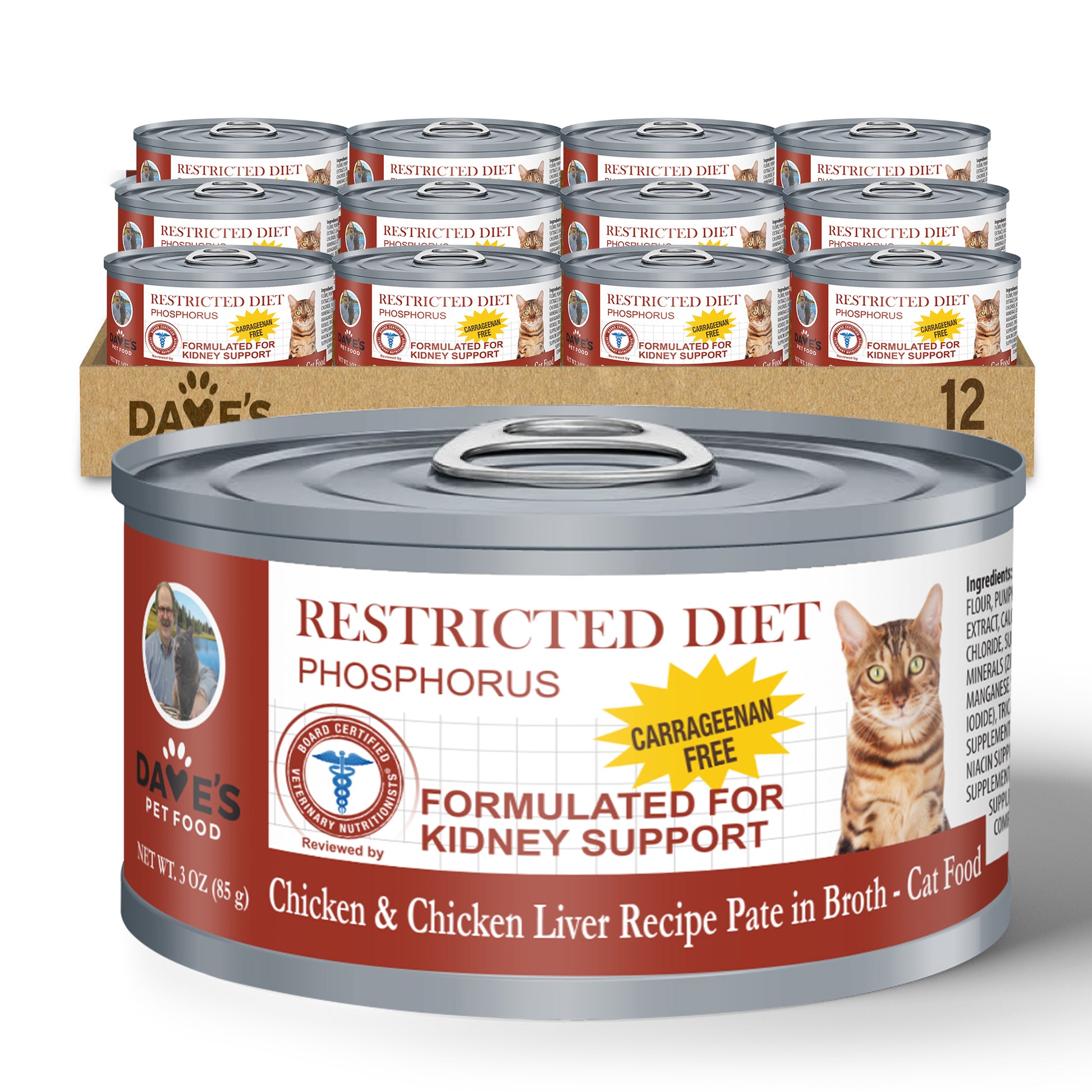 Dave's Pet Food Restricted Diet Phosphorus Chicken & Chicken Liver Recipe Pate in Broth Wet Cat Food