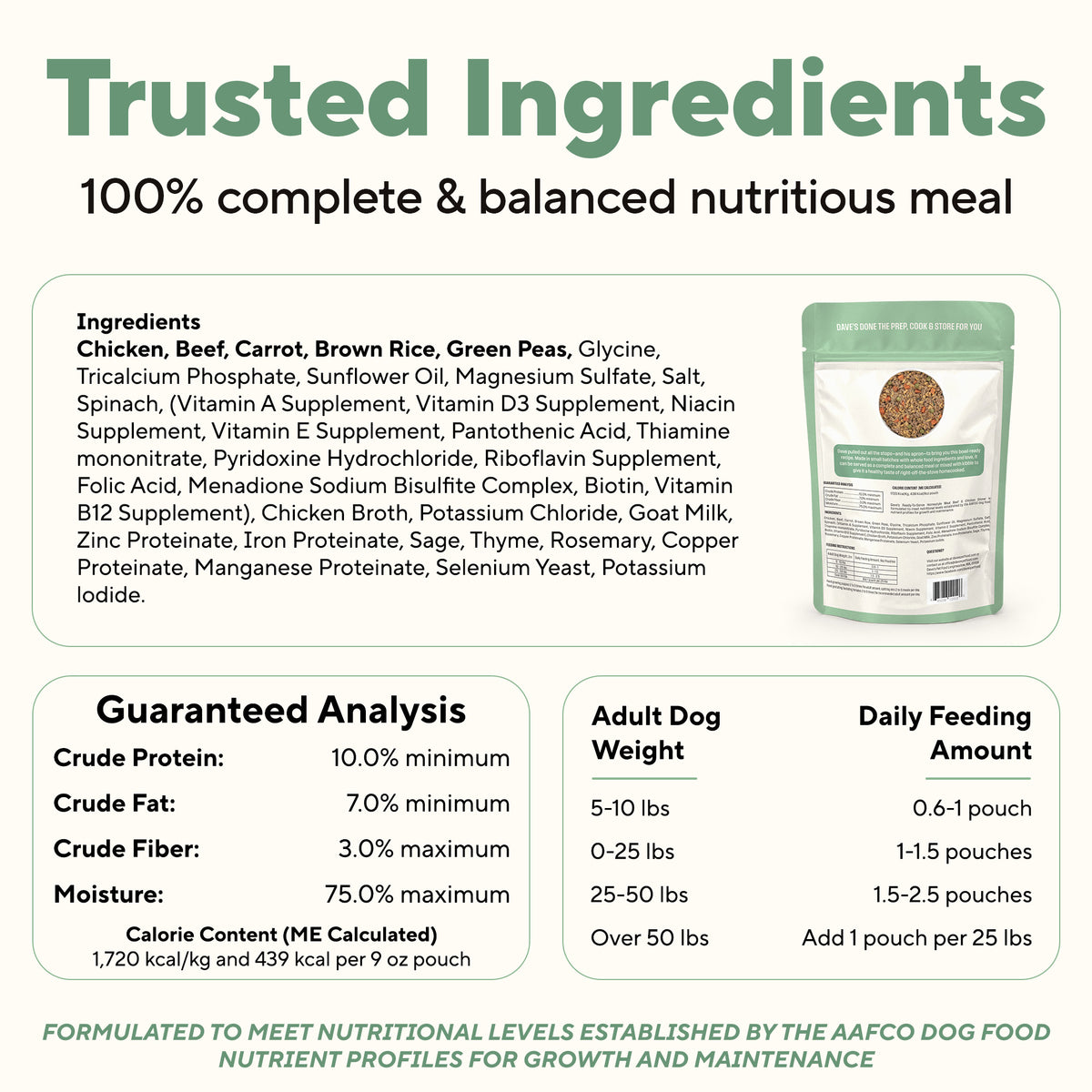 Dave's Beef & Chicken with Brown Rice, Goat Milk Pouch Recipe for Dogs / 10 Pack - 9 oz Pouches