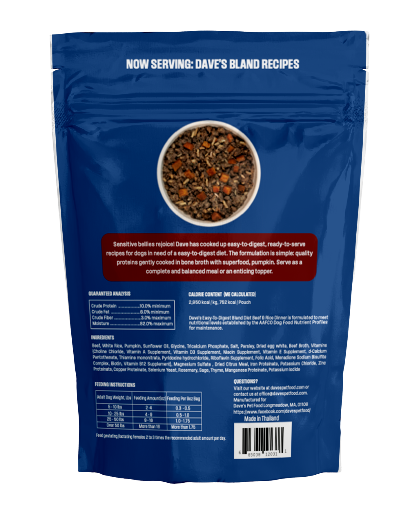 Dave's Bland Beef & Rice Pouch Recipe for Dogs / 9 oz