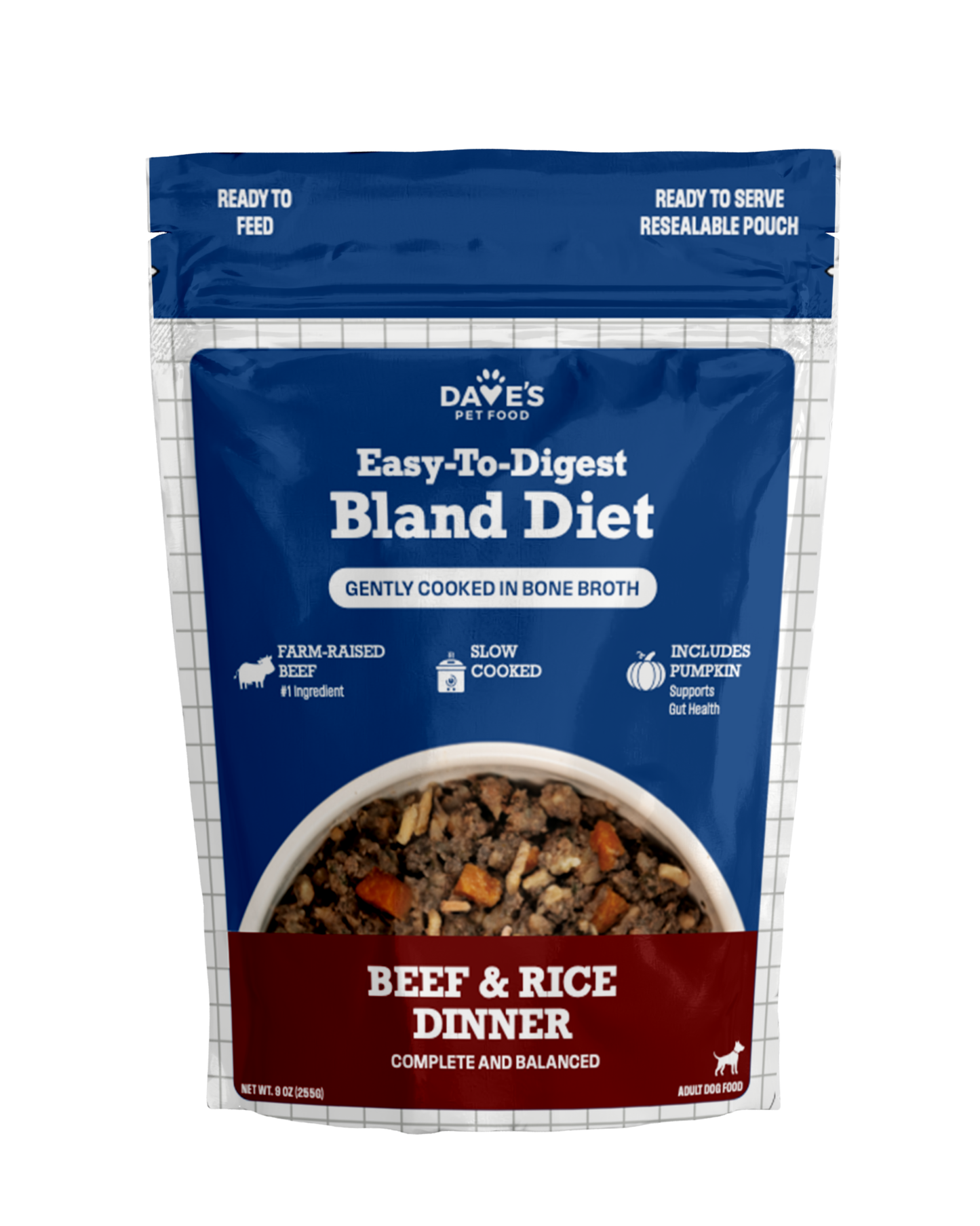 Dave's Bland Beef & Rice Pouch Recipe for Dogs / 9 oz