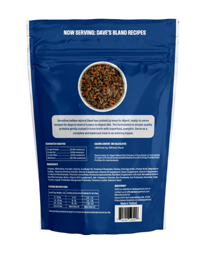 Dave's Bland Chicken & Rice Pouch Recipe for Dogs / 10-pack / 9 oz