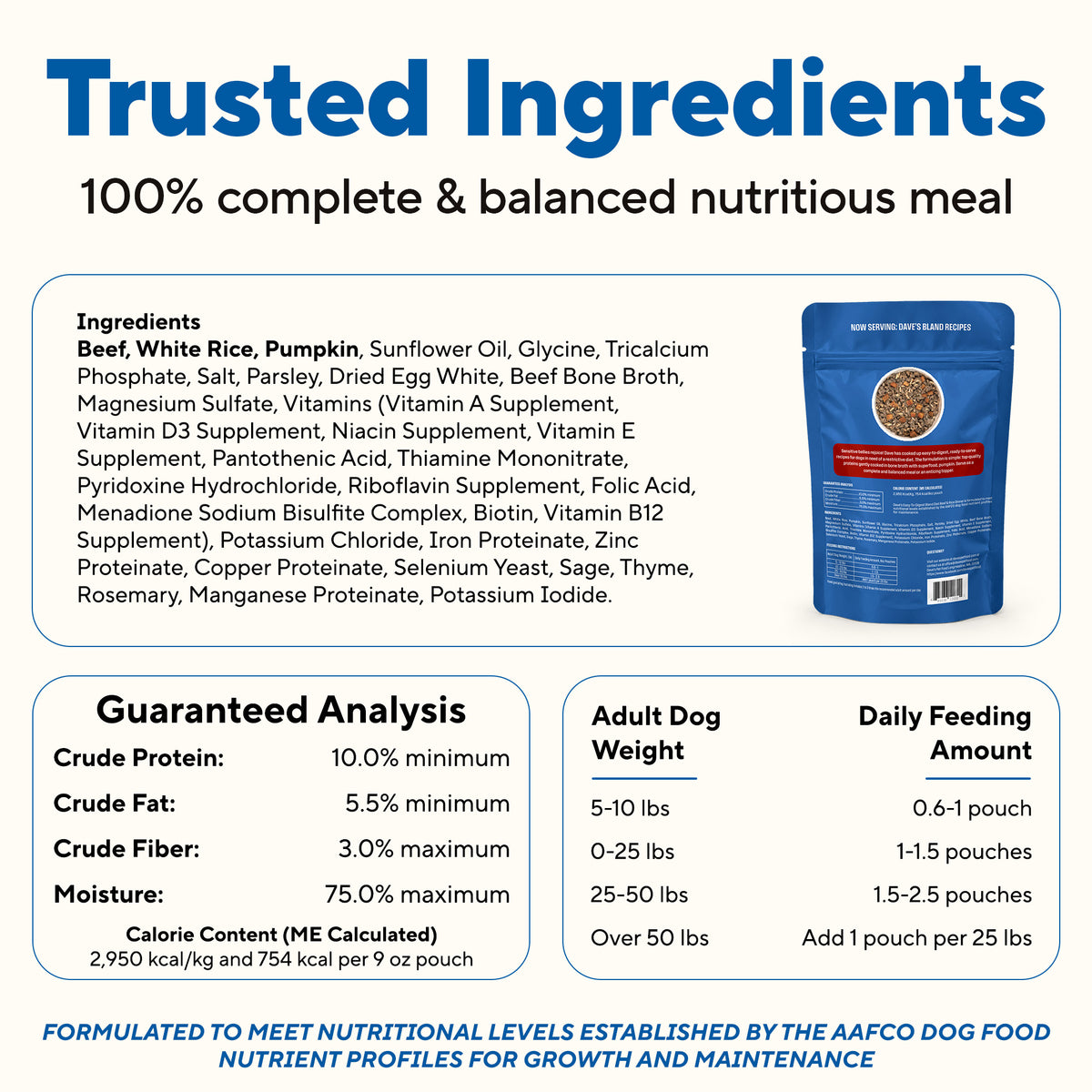 Dave's Bland Beef & Rice Pouch Recipe for Dogs / 10 Pack - 9 oz Pouches