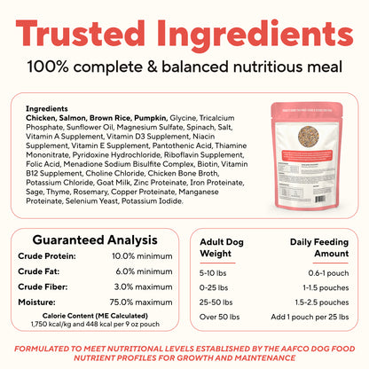 Dave's Chicken & Salmon with Brown Rice, Goat Milk Pouch Recipe for Dogs / 10 Pack - 9 oz Pouches
