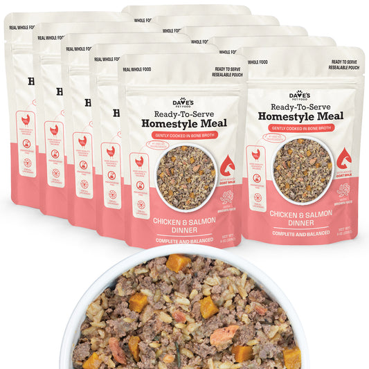 Dave's Chicken & Salmon with Brown Rice, Goat Milk Pouch Recipe for Dogs / 10 Pack - 9 oz Pouches