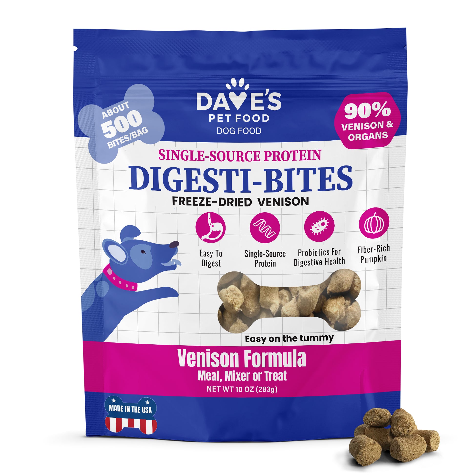 Dave's Pet Food Digesti-Bites Venison Formula Dog Treats Freeze-Dried