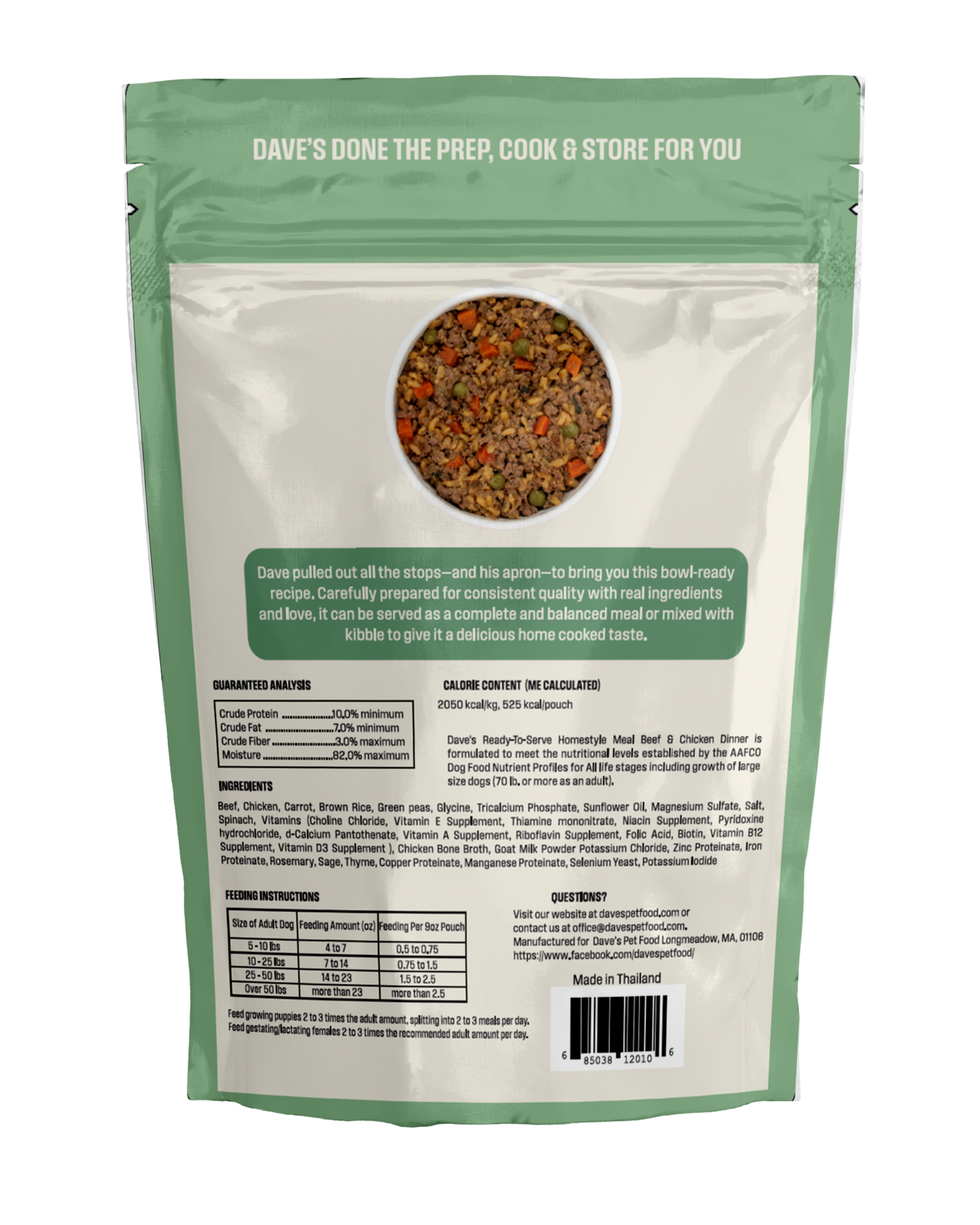Dave's Beef & Chicken with Brown Rice, Goat Milk Pouch Recipe for Dogs / 10 Pack - 9 oz Pouches