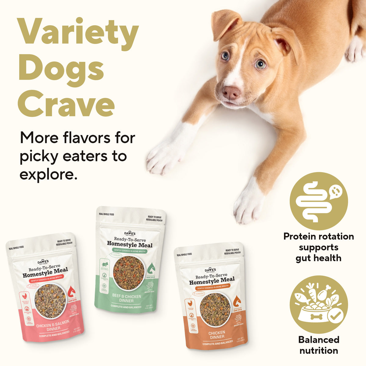 Dave's Brown Rice Variety Pack Pouches with Goat Milk for Dogs / 9 Pack - 9 oz Pouches