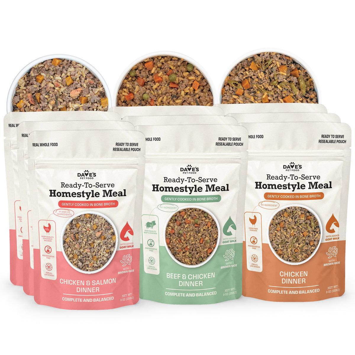 Dave's Brown Rice Variety Pack Pouches with Goat Milk for Dogs / 9 Pack - 9 oz Pouches