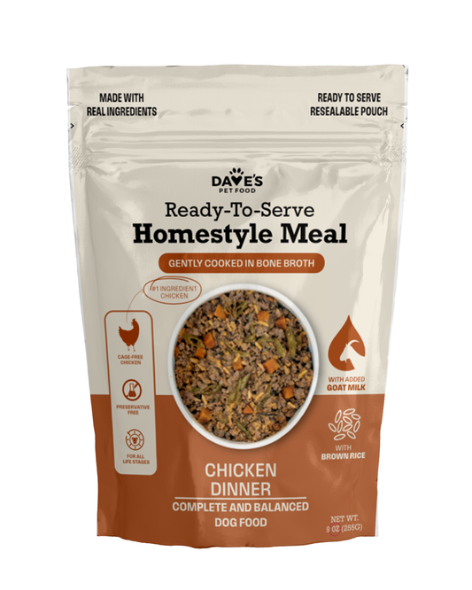 Dave's Chicken & Brown Rice, Goat Milk Pouch Recipe for Dogs / 10 Pack - 9 oz Pouches