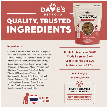 Dave's Chicken & Salmon with Brown Rice, Goat Milk Pouch Recipe for Dogs / 10 Pack - 9 oz Pouches