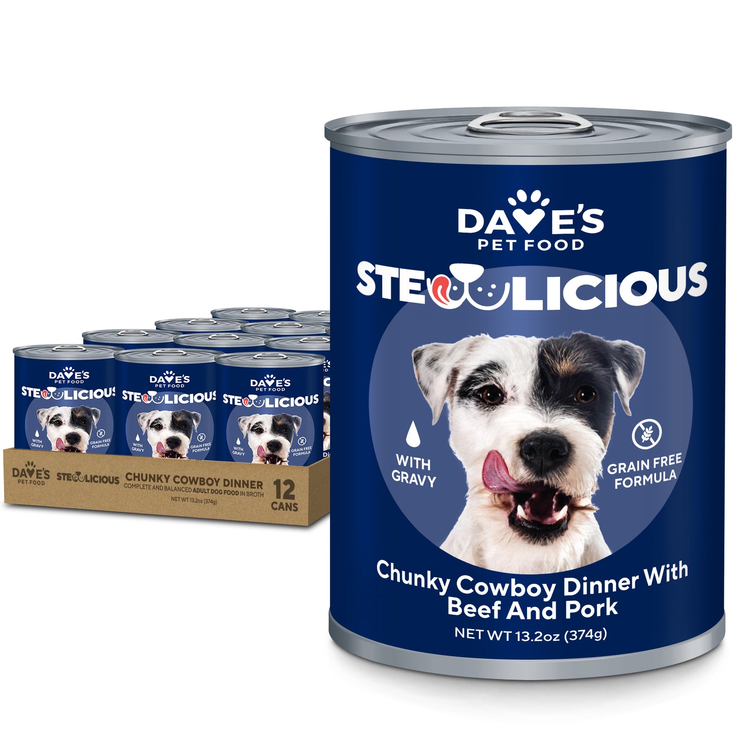 Dave's Stewlicious Chunky Cowboy Dinner with Beef and Pork for Dogs / 13.2 oz
