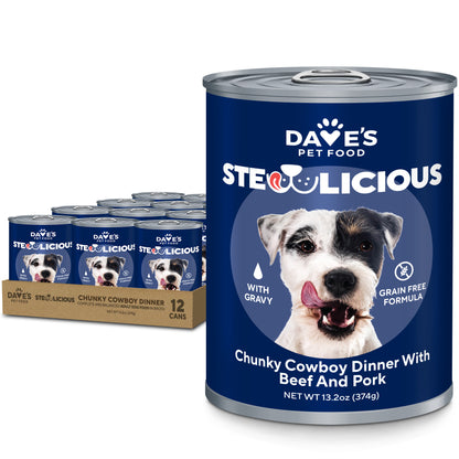 Dave's Stewlicious Chunky Cowboy Dinner with Beef and Pork for Dogs / 13.2 oz