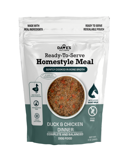 Dave's Grain-Free Goat Milk, Duck & Chicken Pouch Recipe for Dogs / 10 Pack - 9 oz Pouches