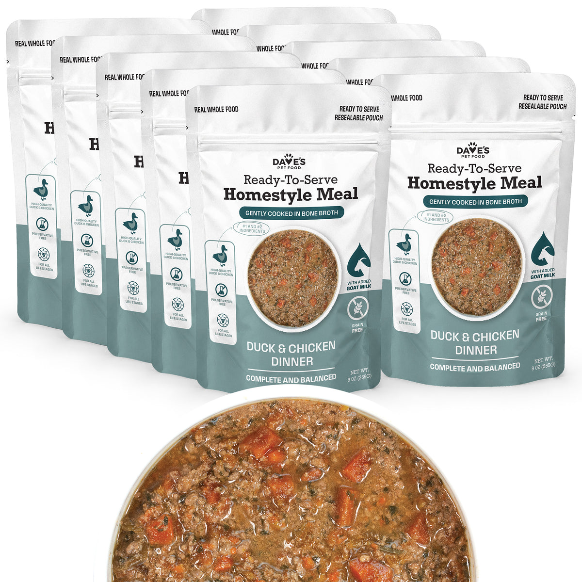 Dave's Grain-Free Goat Milk, Duck & Chicken Pouch Recipe for Dogs / 10 Pack - 9 oz Pouches