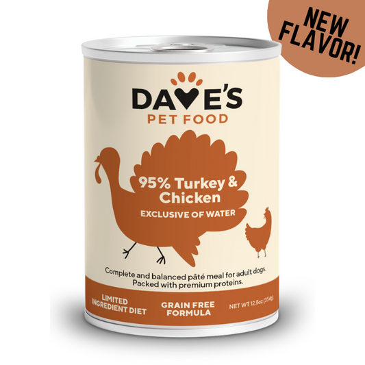 Dave's Pet Food 95% Turkey & Chicken Canned Dog Food New Flavor New Label