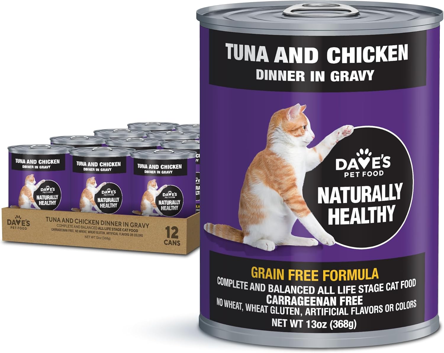 Dave's Pet Food Naturally Healthy Grain Free Tuna & Chicken Dinner in Gravy Wet Cat Food